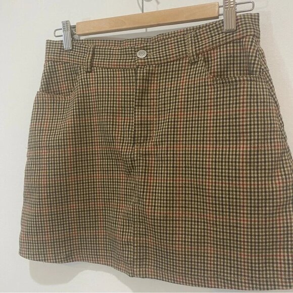 Brandy Melville California Y2K Preppy Neutral Brown Checkered Mini Skirt S - Picture 7 of 16